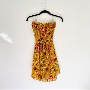 Unique Italian Strapless Mustard Floral Mini Dress